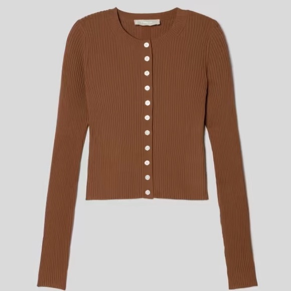 NWT Everlane The Ribbed Cropped Cardigan - Cocoa Brown - Picture 7 of 10